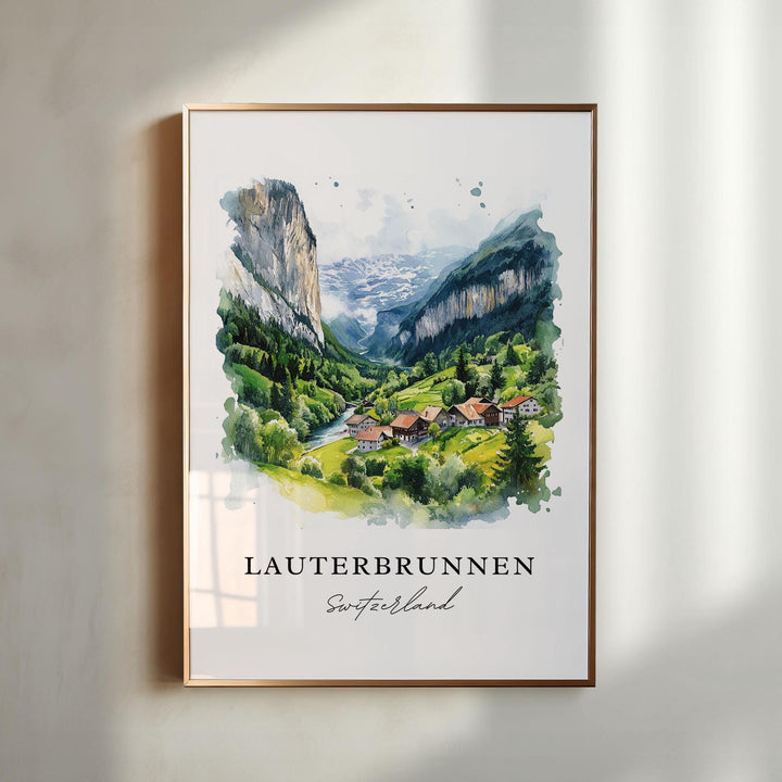 Lauterbrunnen Wall Art, Bern Print, Swiss Alps Watercolor Art, Lauterbrunnen Gift,