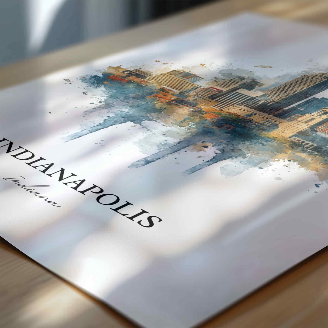 Indianapolis Wall Art, Indianapolis Print, Indy Watercolor Art, Indiana Gift, Travel Print, Travel Poster, Housewarming Gift