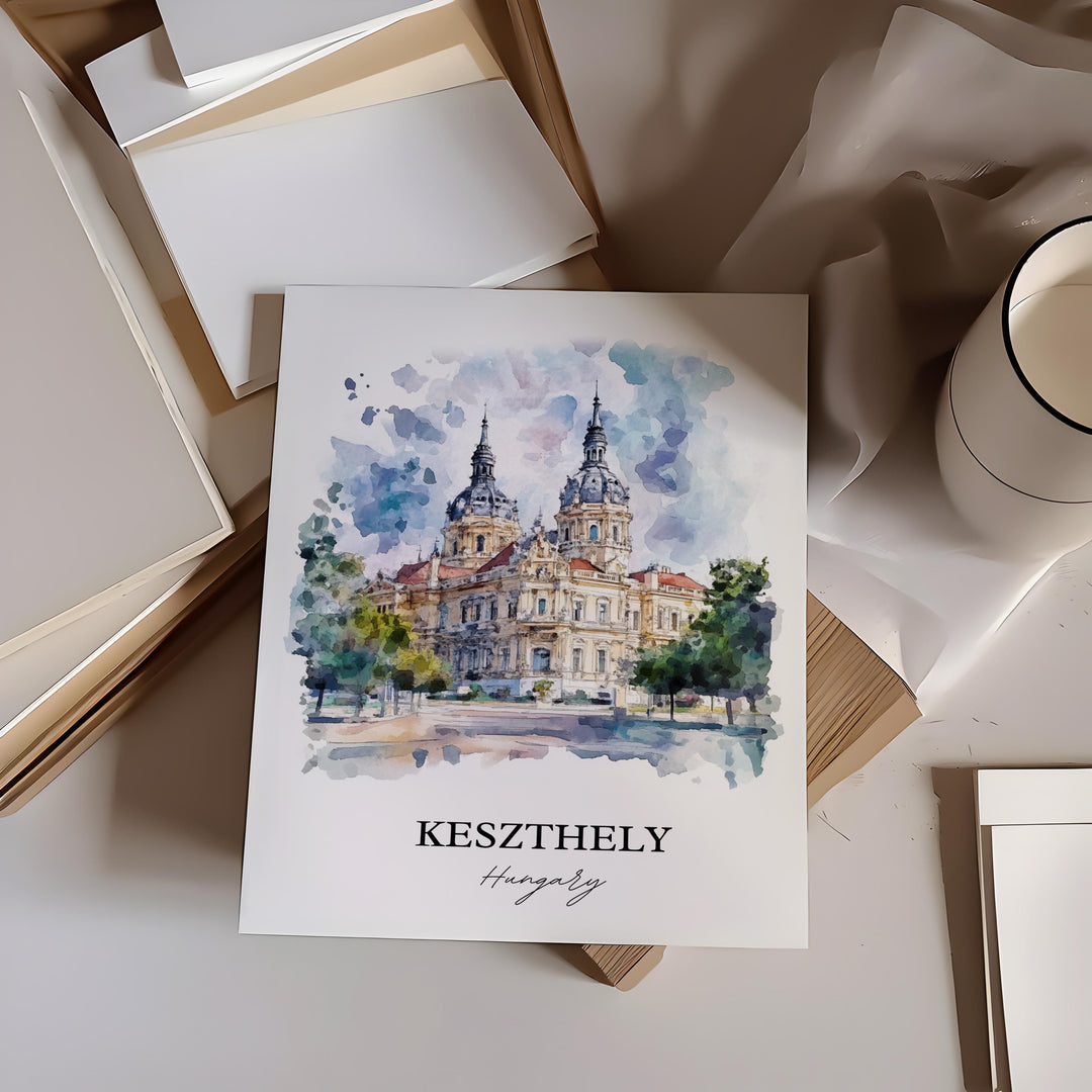 Keszthely Wall Art,  Lake Balato Print, Hungary Watercolor Art, Keszthely Hungary Gift, Travel Print, Travel Poster, Housewarming Gift