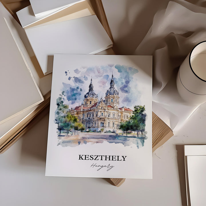 Keszthely Wall Art,  Lake Balato Print, Hungary Watercolor Art, Keszthely Hungary Gift, Travel Print, Travel Poster, Housewarming Gift
