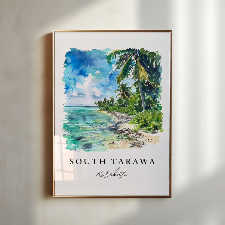 South Tarawa watercolor travel art - Kiribati, South Tarawa print, Wedding gift, Birthday present, Custom Text, Perfect Gift