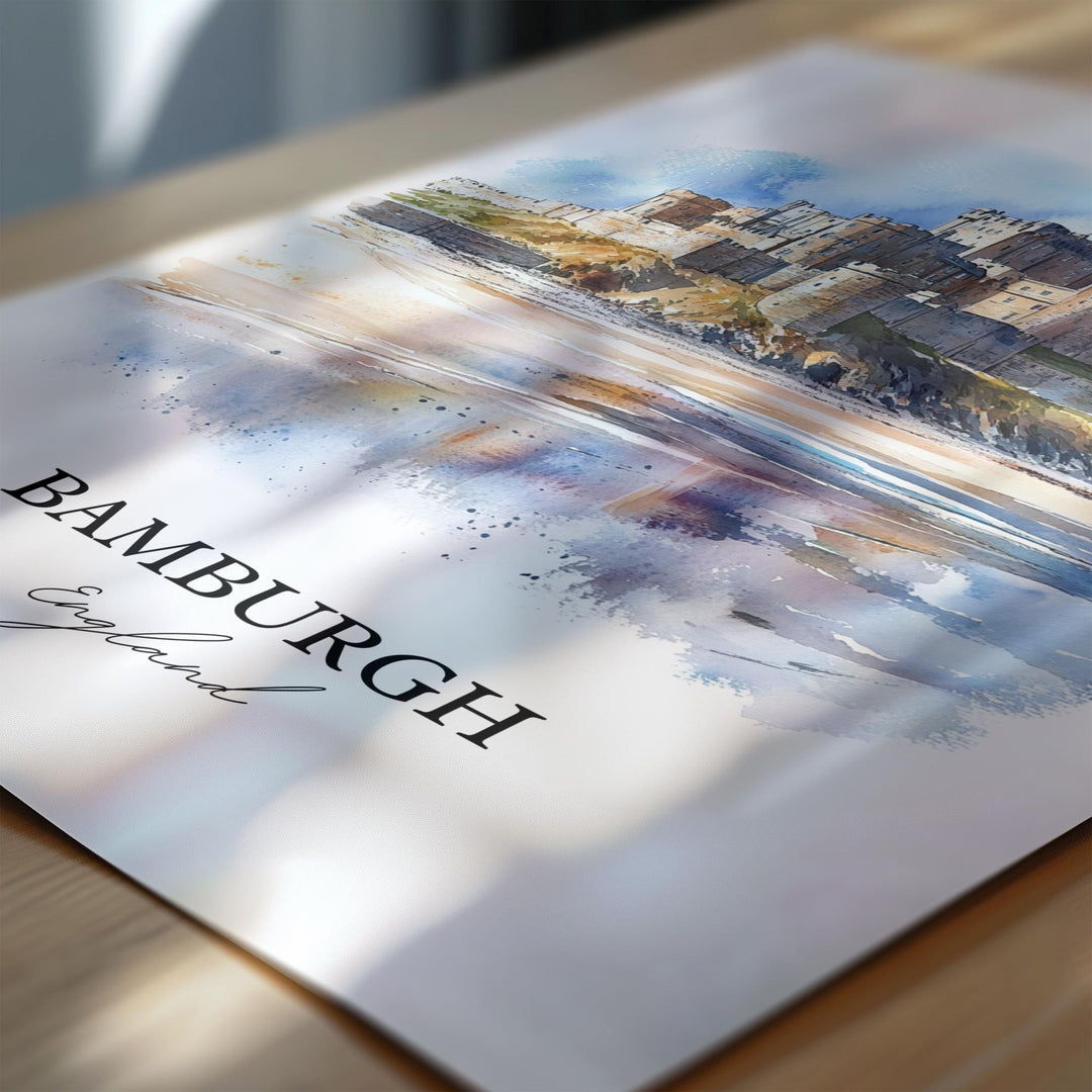 Bamburgh Wall Art, Northumberland Print, England Watercolor Art, Bamburgh England Gift, Travel Print, Travel Poster, Housewarming Gift