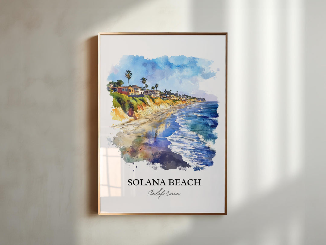 Solana Beach Wall Art, San Diego County Print, SoCal Watercolor Art, Solana Beach Gift, Travel Print, Travel Poster, Housewarming Gift