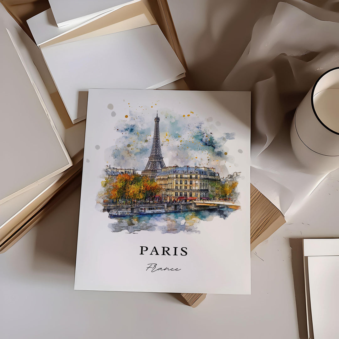 Paris France Wall Art, Paris Print, Paris Watercolor Art, Paris Skyline Gift, Paris FR