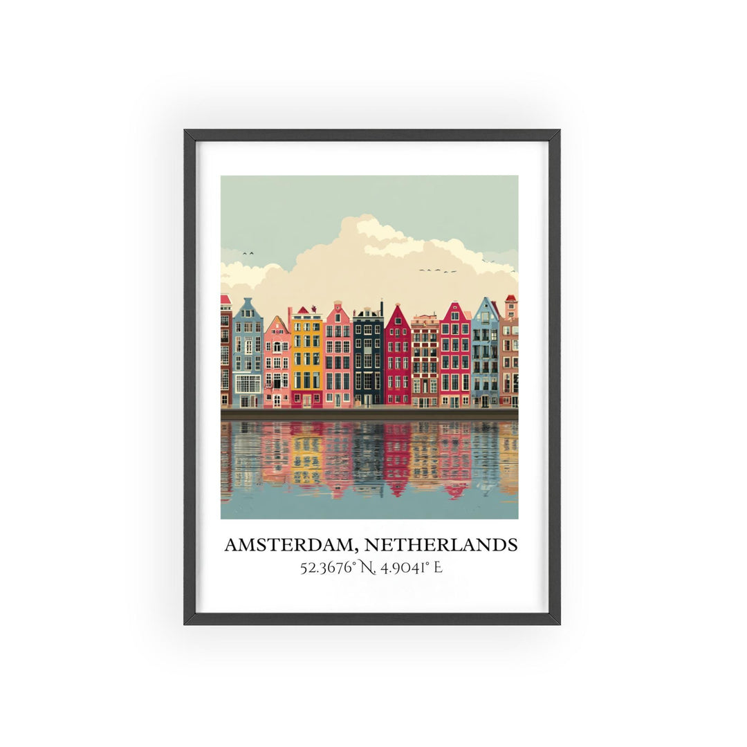 Amsterdam Canals Art, Amsterdam Retro Travel Art, Amsterdam Decor, Netherlands Gift, Netherlands Travel Art, Europe Travel Prints