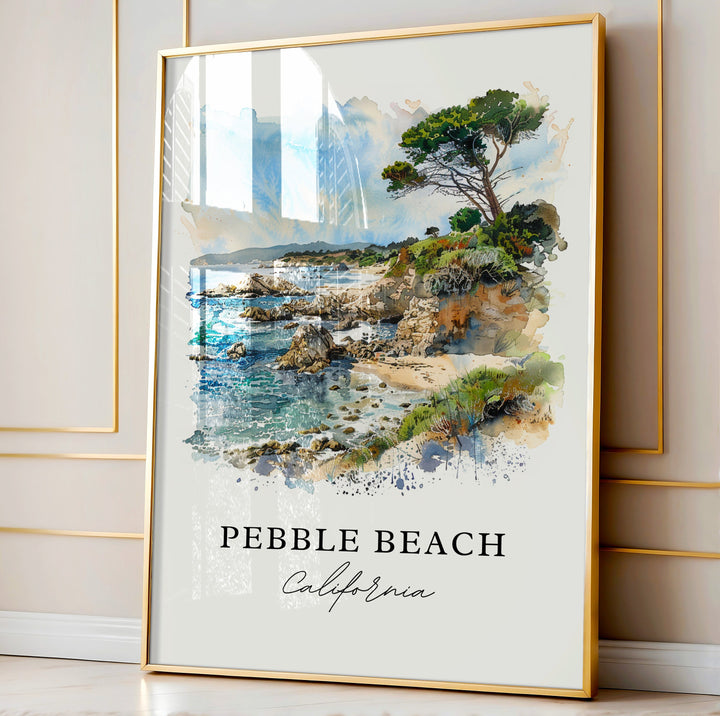 Pebble Beach Wall Art, Pebble Beach CA Print, Monterey CA Watercolor, Pebble Beach Gift,