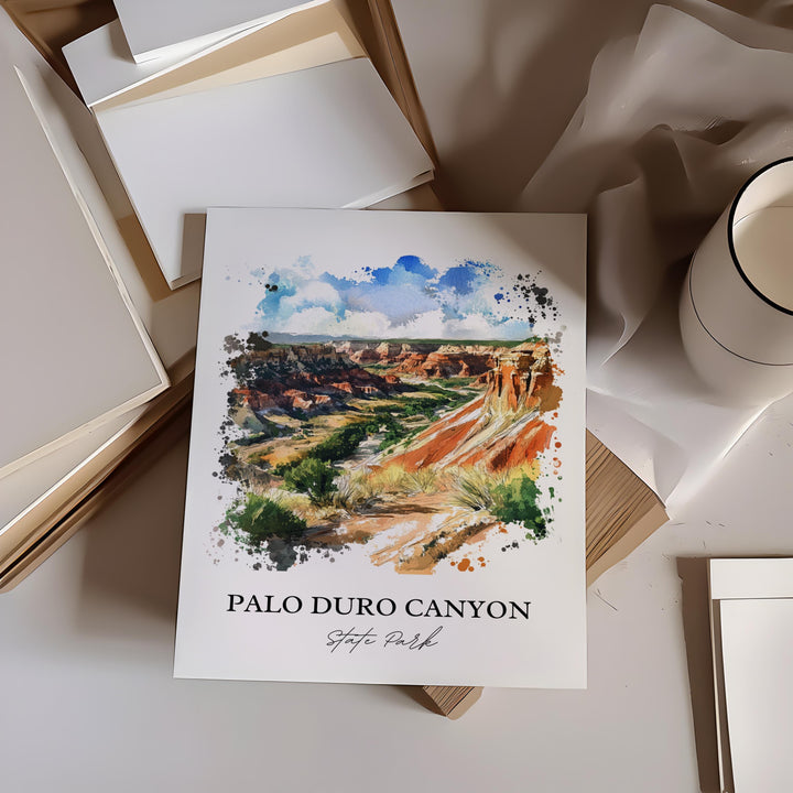 Palo Duro Canyon Wall Art, Amarillo TX Print, Texas Watercolor Art, Palo Duro Canyon Gift, Travel Print, Travel Poster, Housewarming Gift