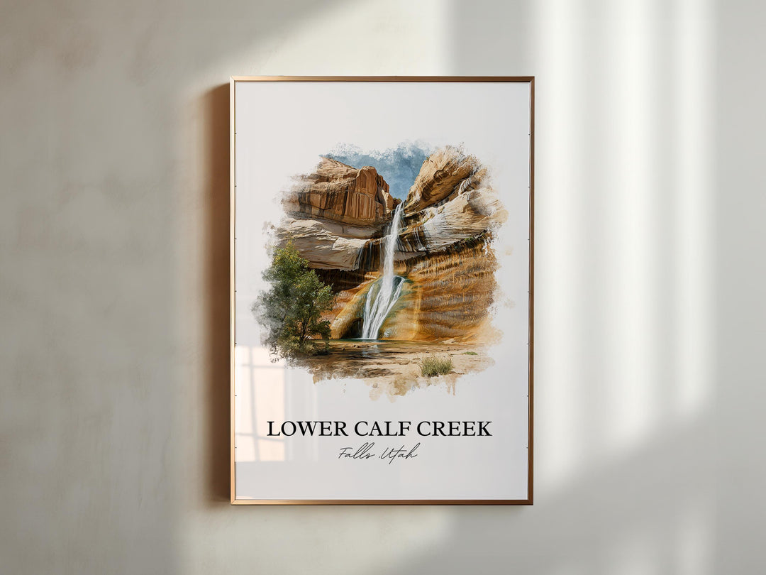 Lower Calf Creek Falls Art, Utah Print, Boulder UT Watercolor Art, Lower Calf Creek Gift, Travel Print, Travel Poster, Housewarming Gift