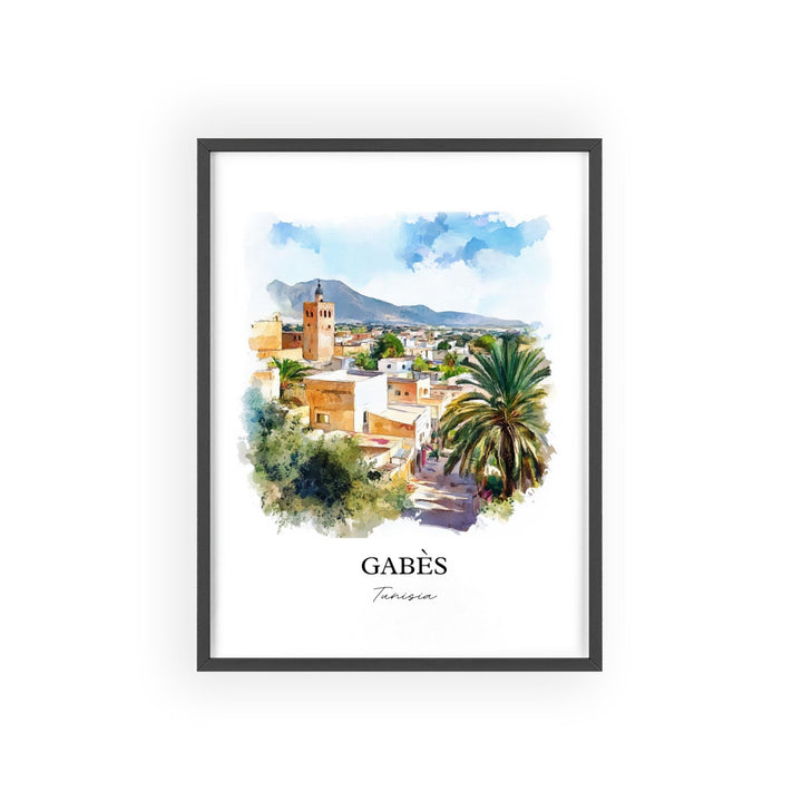 Gabès Tunisia Wall Art, Gabes Tunisia Print, Tunisia Watercolor Art, Kabes Gift, Travel Print, Travel Poster, Housewarming Gift