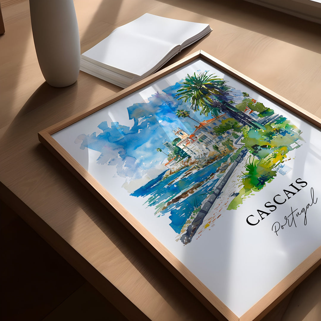 Cascais Wall Art, Cascais Print, Cascais Portugal Watercolor, Lisbon Gift, Travel Poster, Housewarming Gift