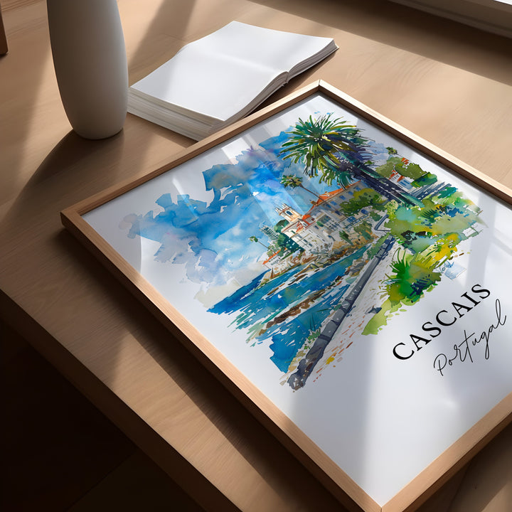Cascais Wall Art, Cascais Print, Cascais Portugal Watercolor, Lisbon Gift, Travel Poster, Housewarming Gift