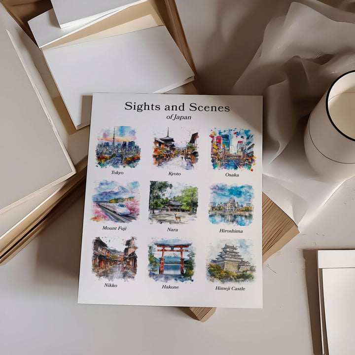 Tokyo, Japan – Watercolor Art Print Featuring Kyoto, Osaka, Mount Fuji, Nara, Hiroshima