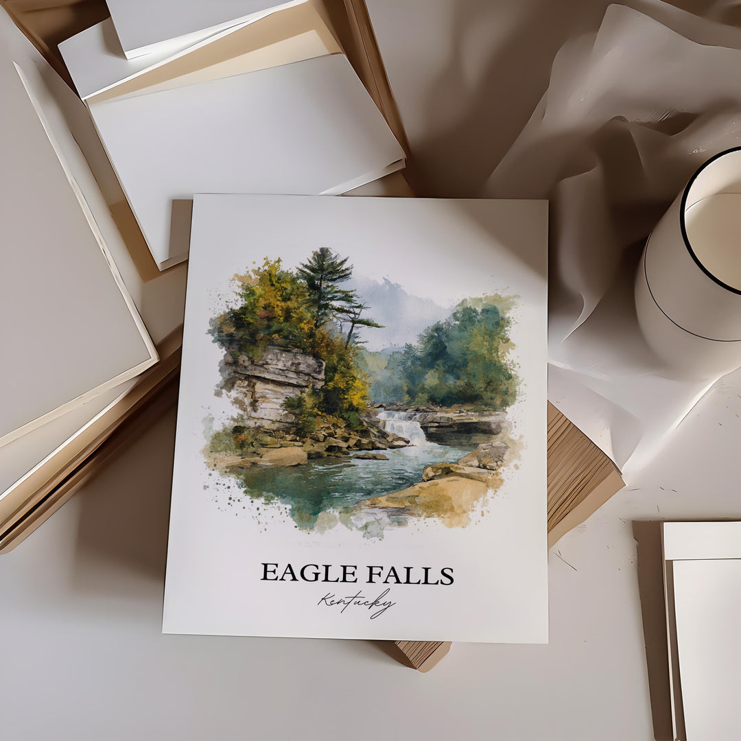 Eagle Falls KY Wall Art, Eagle Falls Print, Kentucky Watercolor Art, Cumberland Falls Gift, Travel Print, Travel Poster, Housewarming Gift