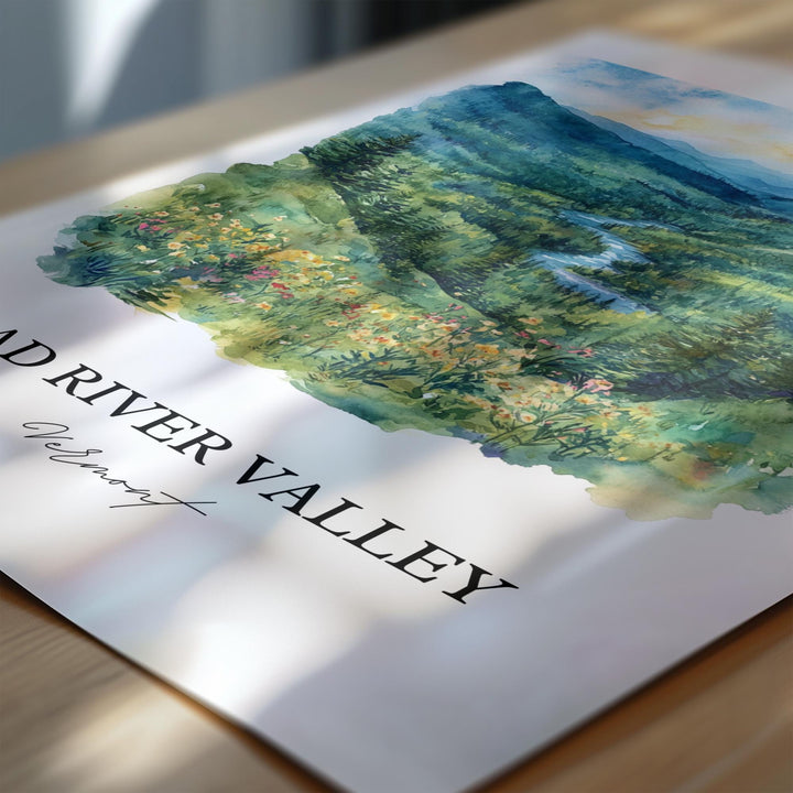 Mad River Valley Wall Art, Winooski River Print, Vermont Watercolor, Mad River Valley Gift, Travel Print, Travel Poster, Housewarming Gift