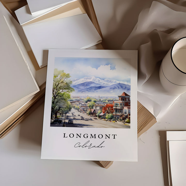 Longmont traditional travel art - Colorado, Longmont poster print, Wedding gift, Birthday present, Custom Text, Perfect Gift