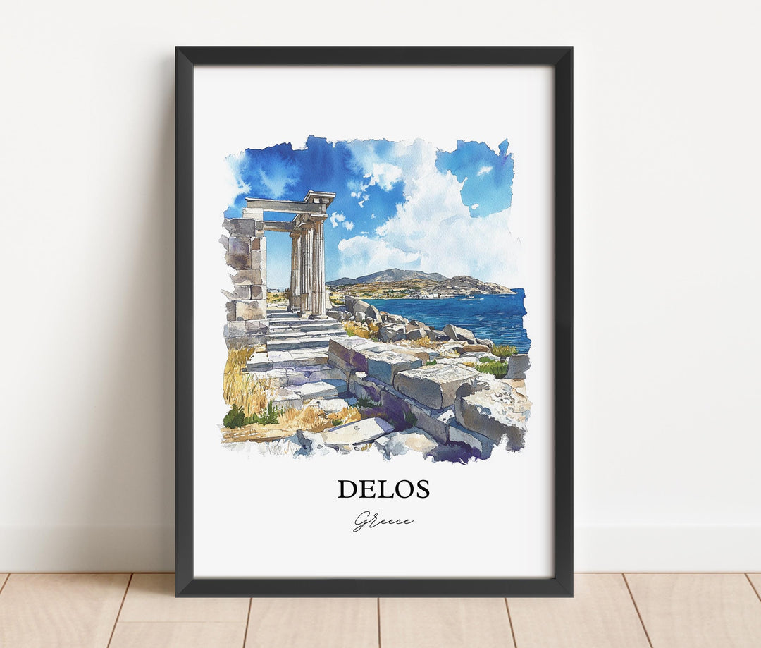 Delos Greece Wall Art, Mykonos Print, Greece Watercolor Art, Delos Greece Gift, Travel Print, Travel Poster, Housewarming Gift