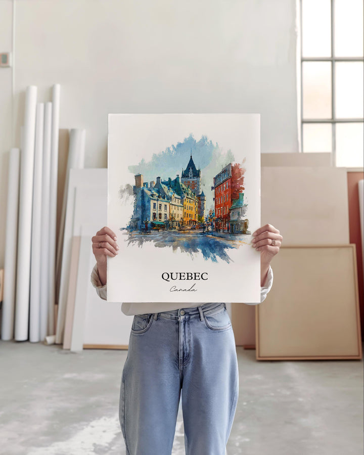 Quebec Wall Art, Quebec Print, Quebec Watercolor Art, Quebec Canada Gift, Canada Travel Print, Travel Poster, Housewarming Gift