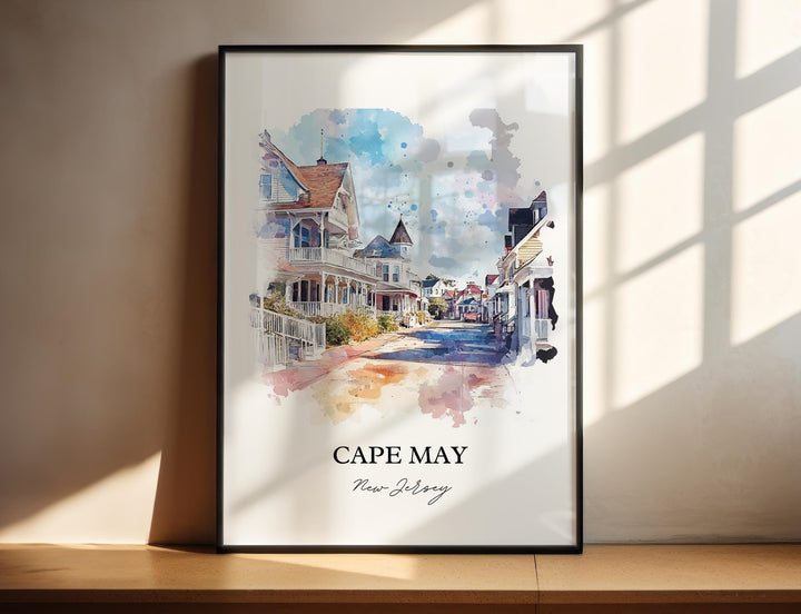 Cape May NJ Wall Art, Cape May Print, Jersey Shore Watercolor Art, Cape May Gift, Travel Print, Travel Poster, Housewarming Gift
