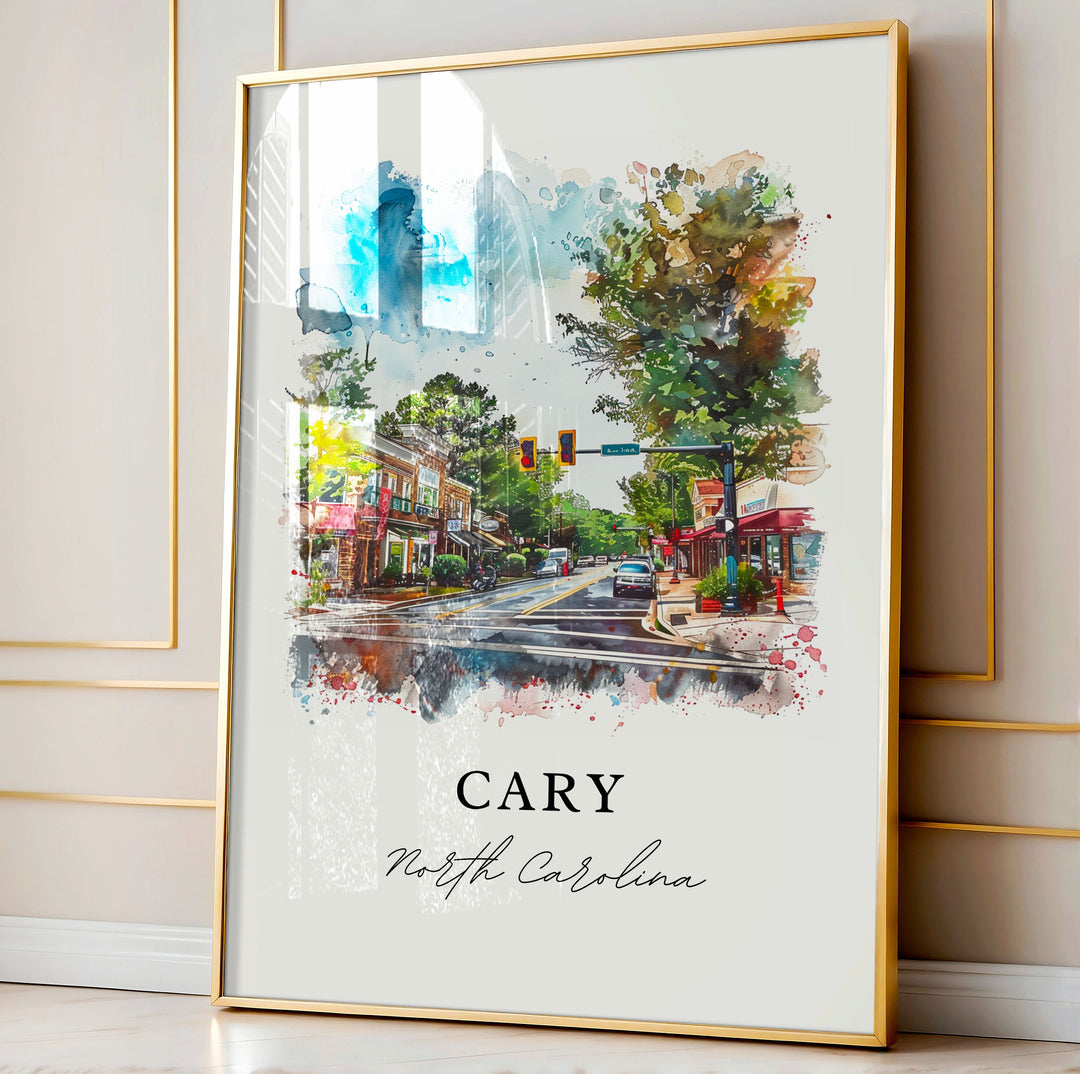 Cary, North Carolina, USA – Watercolor Art Print