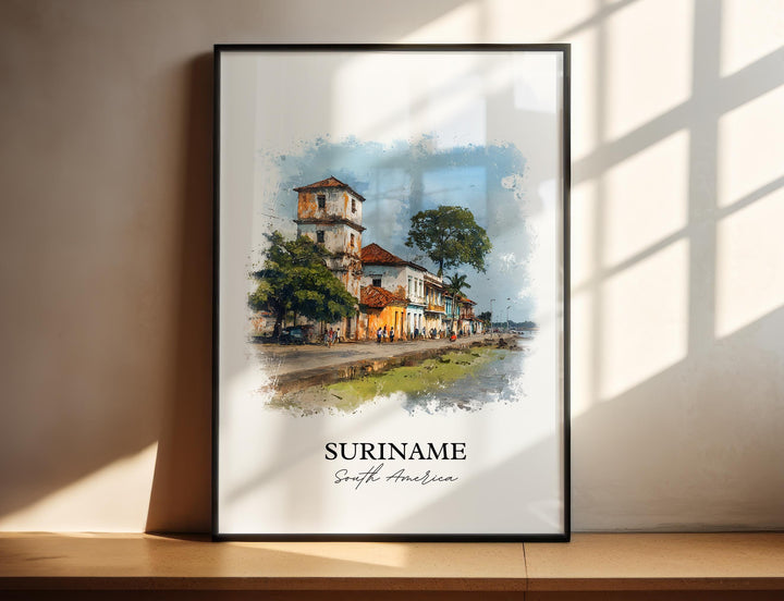 Suriname Wall Art, Suriname Print, Suriname Watercolor Art, Suriname Country Gift, Travel Print, Travel Poster, Housewarming Gift