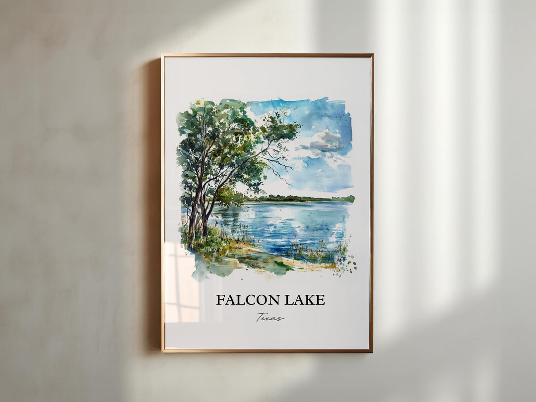 Falcon Lake Wall Art, Rio Grand River Print, Texas Watercolor Art, Falcon Lake TX Gift, Travel Print, Travel Poster, Housewarming Gift