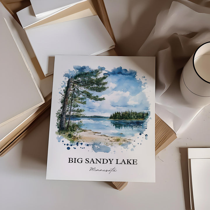 Big Sandy Lake Wall Art, Aitkin County Print, Montana Watercolor Art, Big Sandy Lake Gift, Travel Print, Travel Poster, Housewarming Gift