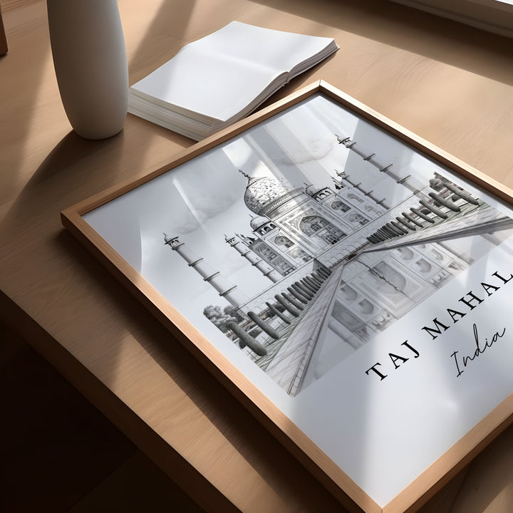 Taj Mahal Pencil Sketch art - India, The Taj Mahal poster print, Wedding gift, Birthday present, Custom Text, Perfect Gift