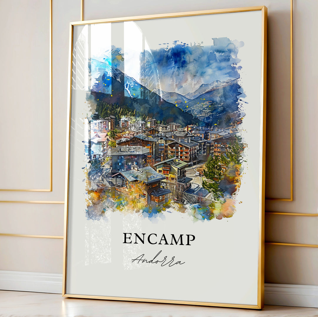 Encamp Andorra Wall Art, Encamp Print, Encamp Watercolor, Encamp Andorra Gift,