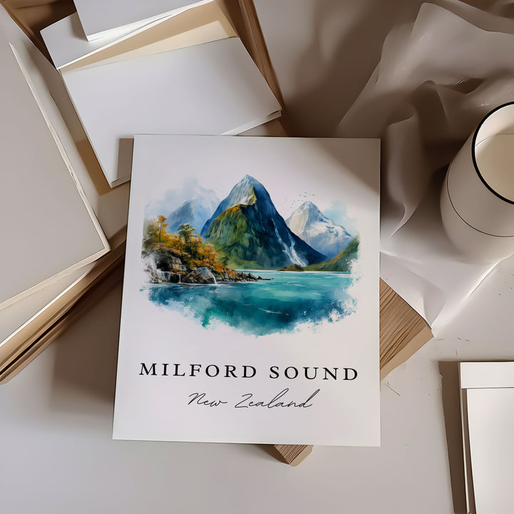 Milford Sound NZ wall art - New Zealand, Milford Sound poster print, Wedding gift, Birthday present, Custom Text, Perfect Gift