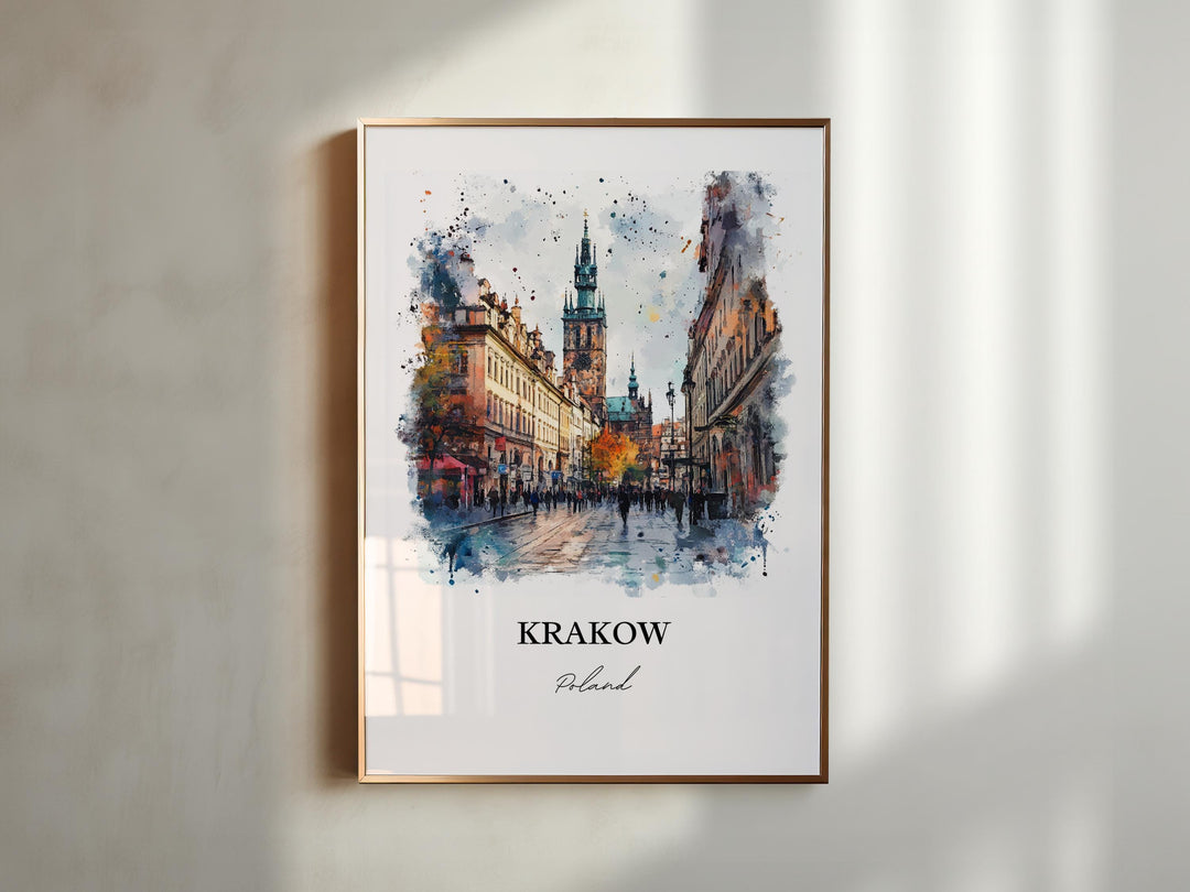 Krakow Wall Art, Krakow Print, Krakow Poland Watercolor, Krakow Gift, Travel Print, Travel Poster, Housewarming Gift