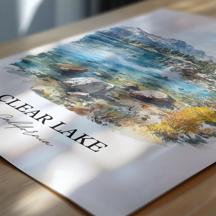 Clear Lake CA Wall Art, Napa County Print, California Watercolor Art, Clear Lake Gift, Travel Print, Travel Poster, Housewarming Gift