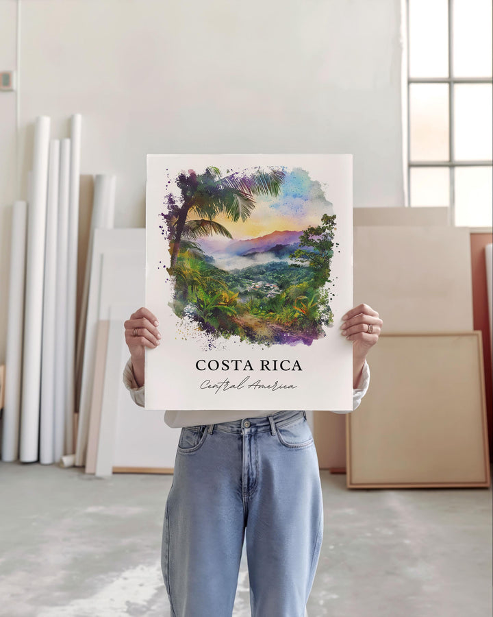 Costa Rica Wall Art, Costa Rica Country Print, Costa Rica Watercolor, Central America Gift, Travel Print, Travel Poster, Housewarming Gift