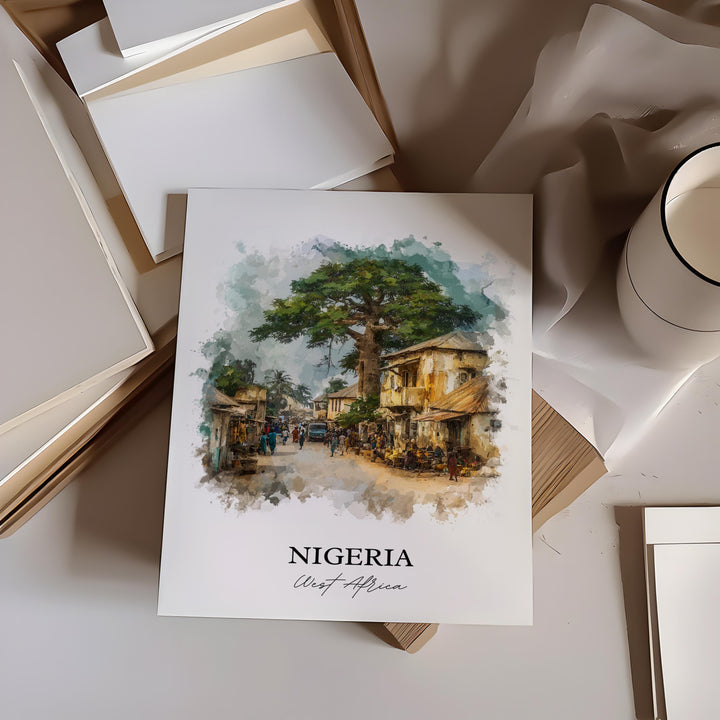 Nigeria Wall Art, Nigeria Africa Print, Nigeria Watercolor Art, Nigeria Country Gift, Travel Print, Travel Poster, Housewarming Gift