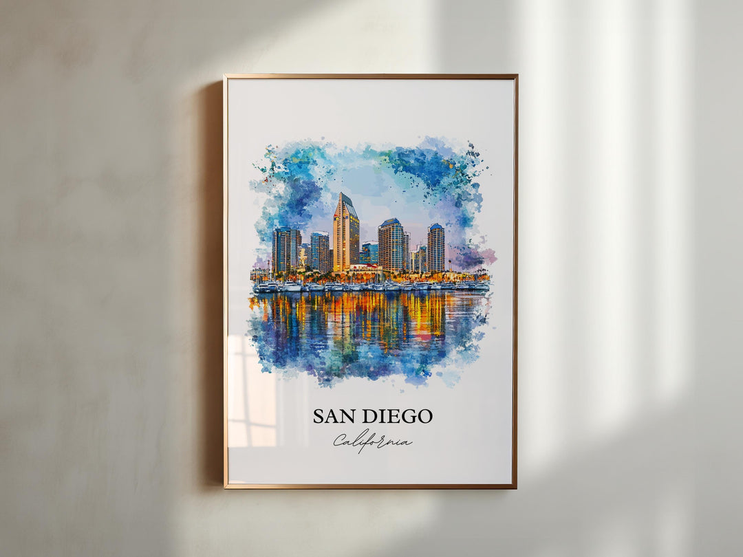 San Diego Wall Art, San Diego Print, San Diego Watercolor Art, San Diego Skyline Gift, Travel Print, Travel Poster, Housewarming Gift