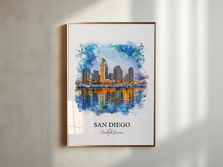 San Diego Wall Art, San Diego Print, San Diego Watercolor Art, San Diego Skyline Gift, Travel Print, Travel Poster, Housewarming Gift