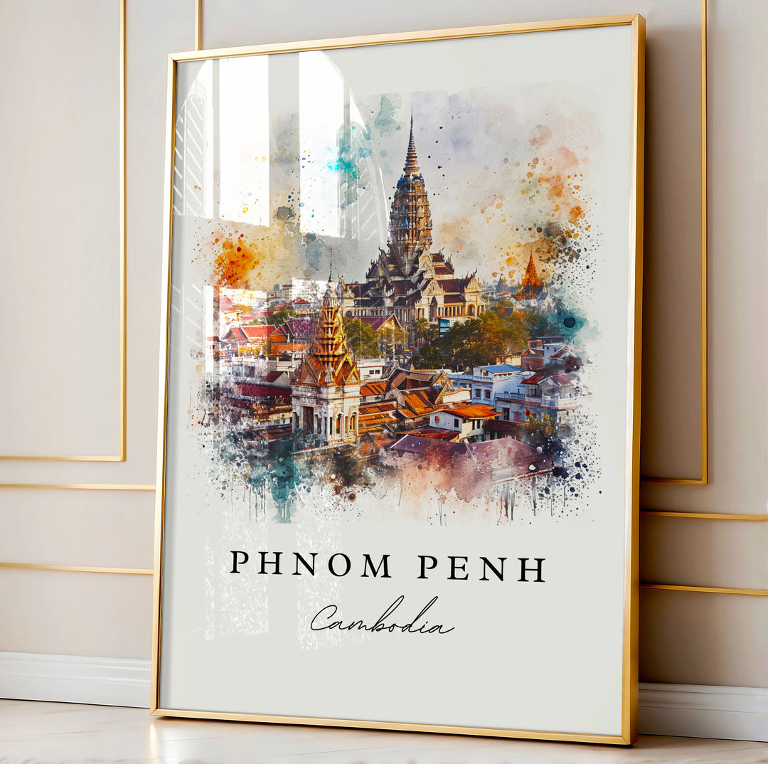 Phnom Penh watercolor travel art - Cambodia, Phnom Penh print, Wedding gift, Birthday present, Custom Text, Perfect Gift