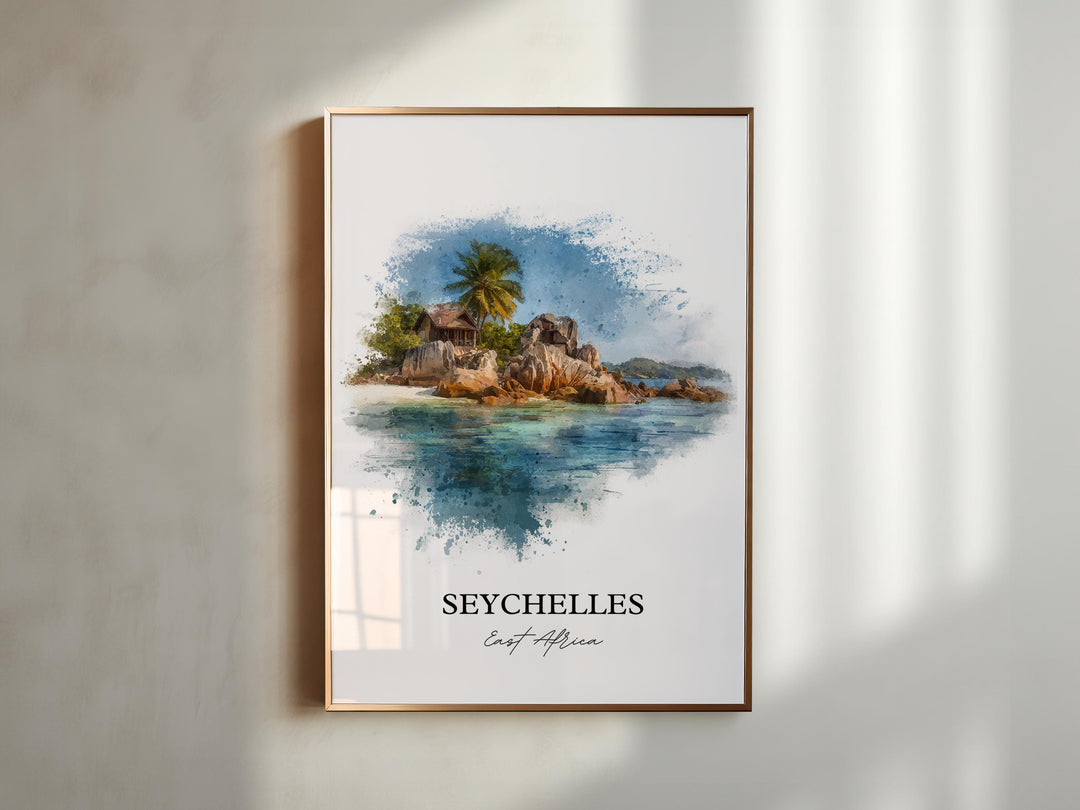 Seychelles Wall Art, Seychelles Print, Seychelles Watercolor Art, East Africa Gift, Travel Print, Travel Poster, Housewarming Gift