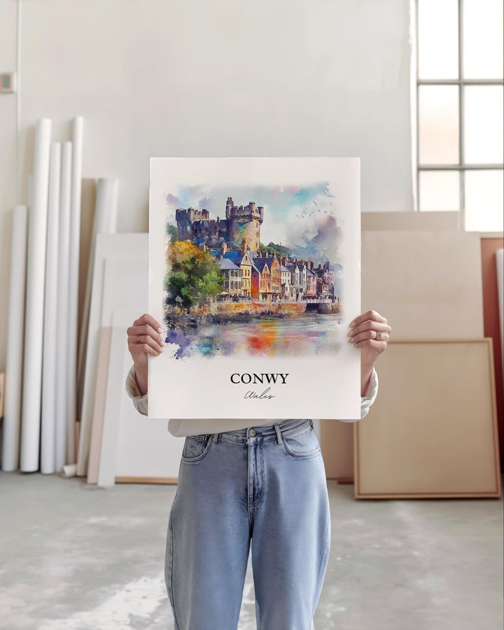 Conwy Wales Art, North Wales Print, Wales Watercolor Art, Conwy Wales Gift, Travel Print, Travel Poster, Housewarming Gift