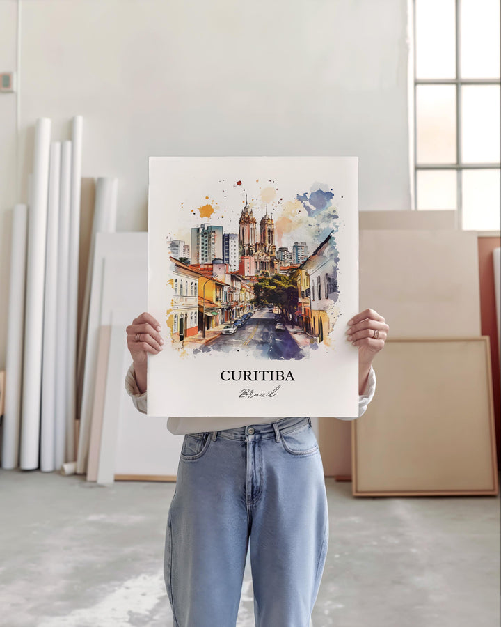 Curitiba Wall Art, Curitiba Print, Brazil Watercolor Art, Curitiba Gift, Travel Print, Travel Poster, Housewarming Gift