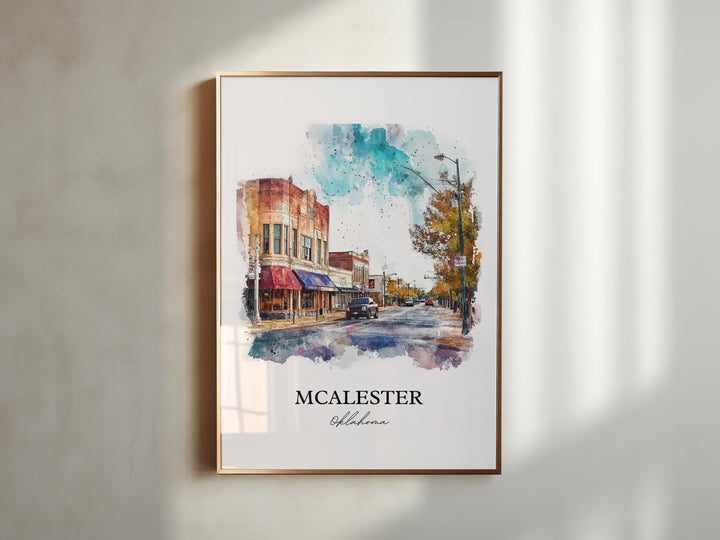 McAlester OK Wall Art, Pittsburg County OK Print, Oklahoma Watercolor Art, MCalester OK Gift, Travel Print, Travel Poster, Housewarming Gift