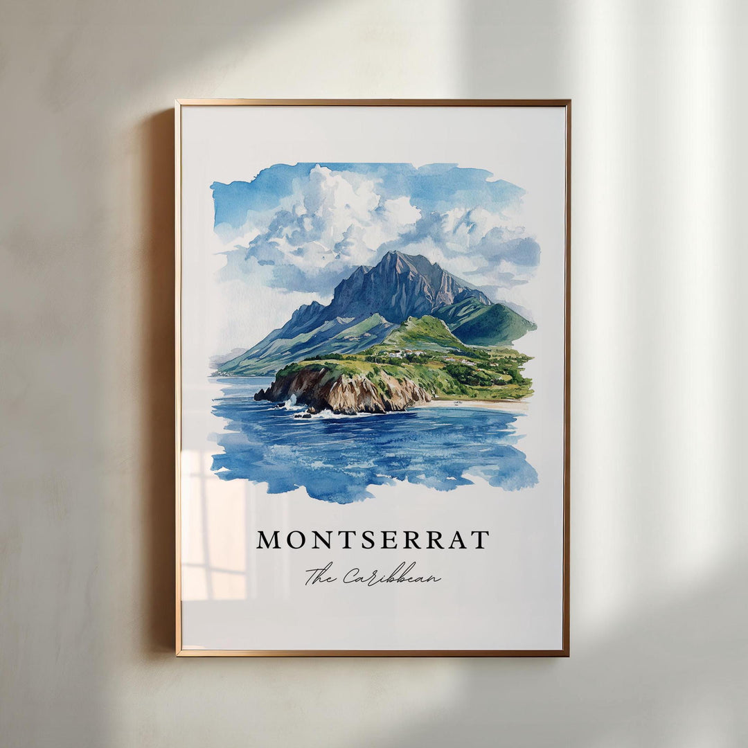 Montserrat Wall Art,  Montserrat Print,  Montserrat Watercolor Art,  Leeward Islands Gift,