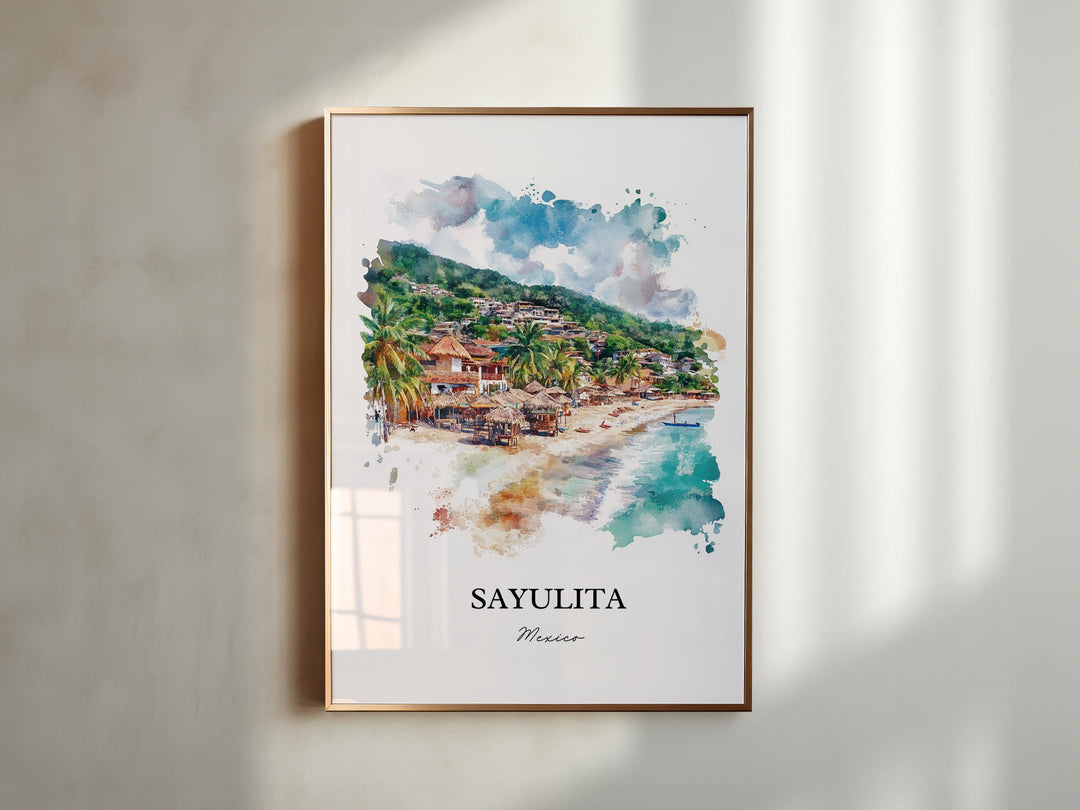 Sayulita Wall Art, Sayulita Mexico Print, Mexico Watercolor Art, Puerto Vallarta Gift, Travel Print, Travel Poster, Housewarming Gift