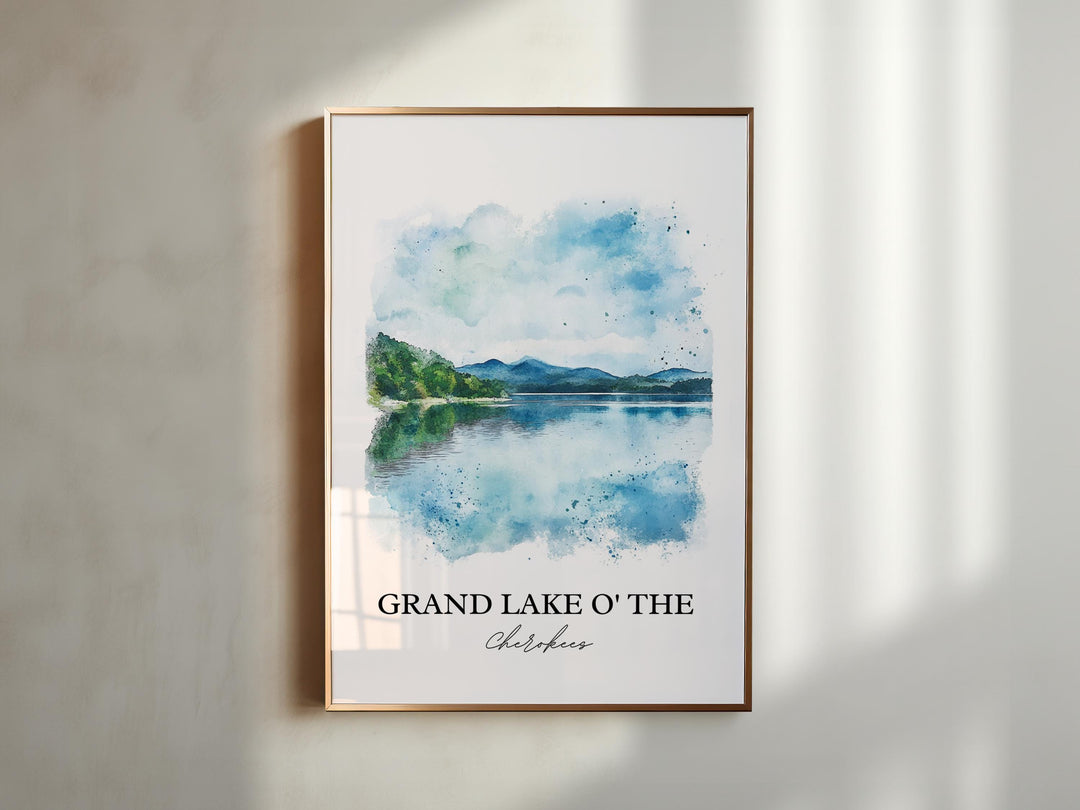 Grand Lake O' The Cherokees Art, Ozarks Print, Oklahoma Watercolor Art, Oklahoma Gift, Travel Print, Travel Poster, Housewarming Gift