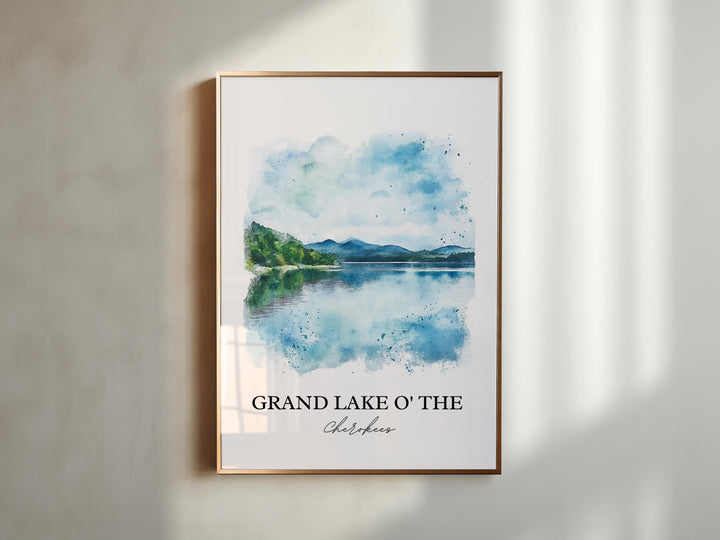 Grand Lake O' The Cherokees Art, Ozarks Print, Oklahoma Watercolor Art, Oklahoma Gift, Travel Print, Travel Poster, Housewarming Gift