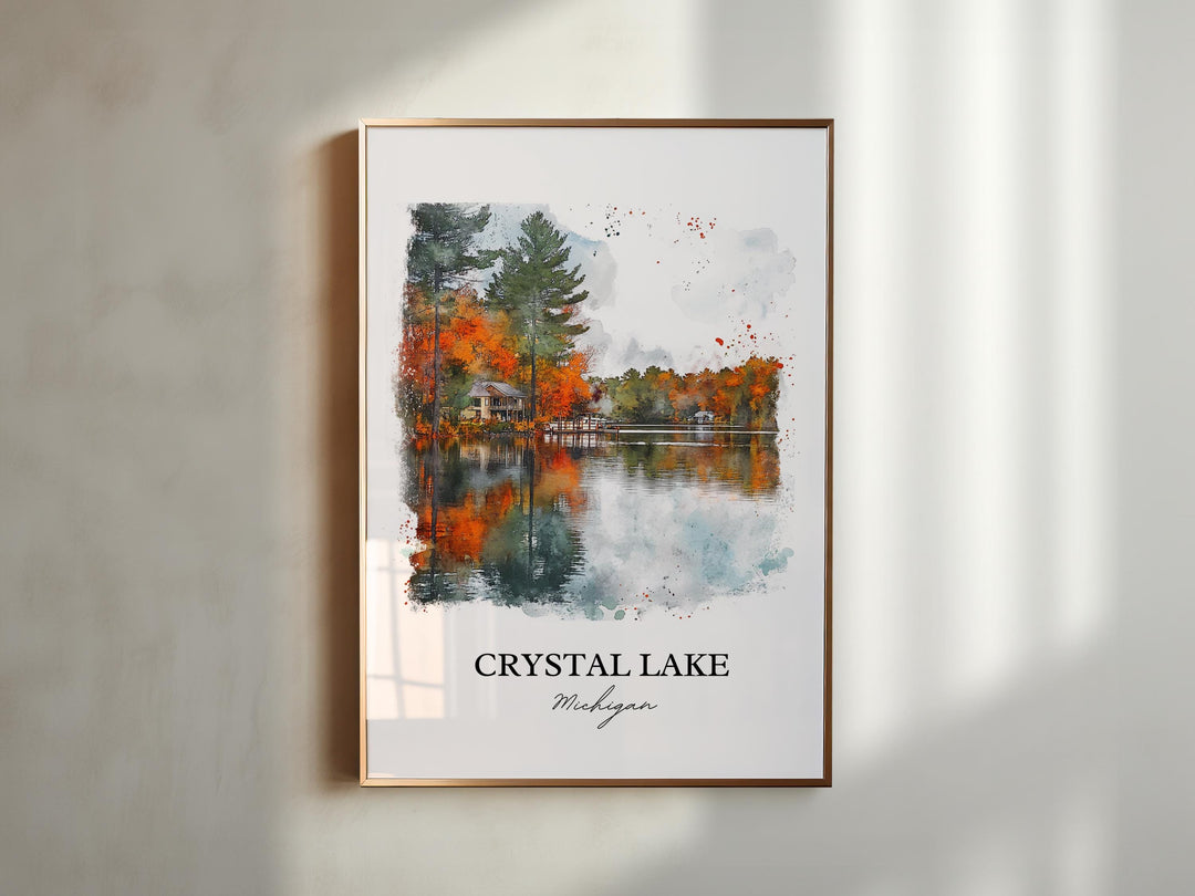 Crystal Lake Michigan Wall Art, Lake Michigan Print, Michigan Watercolor, Crystal Lake Gift, Travel Print, Travel Poster, Housewarming Gift
