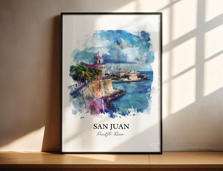 San Juan Wall Art, Puerto Rico Print, Puerto Rico Watercolor Art, San Juan PR Gift, Travel Print, Travel Poster, Housewarming Gift