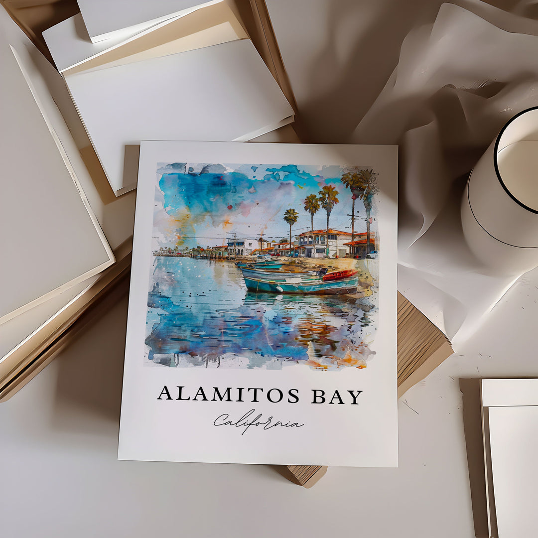 Alamitos Bay Art, Alamitos Bay CA Print, Long Beach Cali Watercolor Art, Alamitos Bay Gift, Travel Poster, Housewarming Gift
