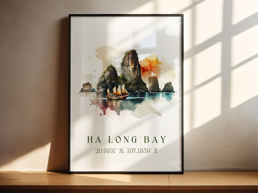 Halong Bay wall art - Vietnam, Ha Long Bay poster, Halong Bay Wedding gift, Birthday present, Custom Text, Personalised Gift