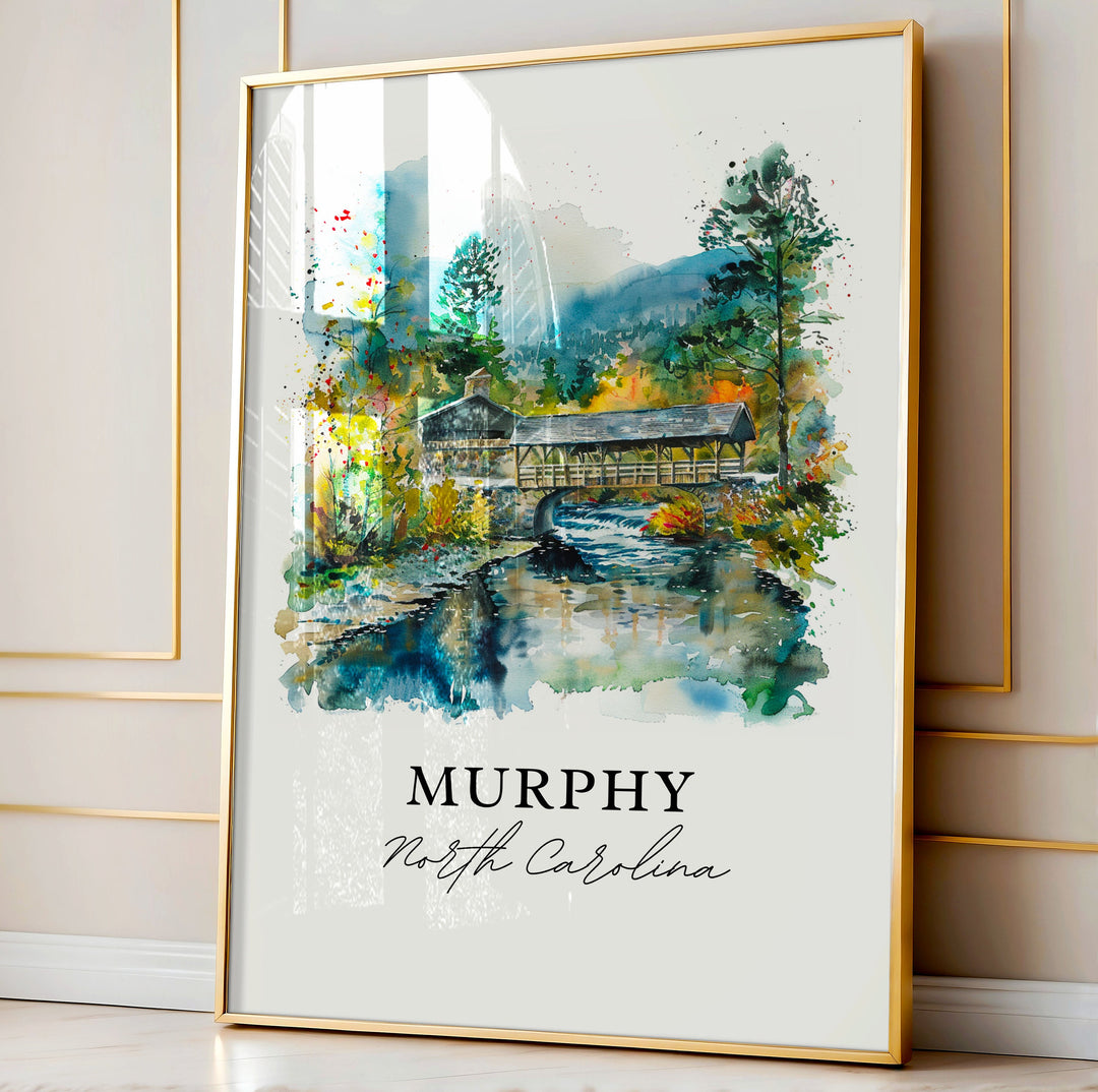 Murphy NC Wall Art, Cherokee County NC Print, Murphy Watercolor, Murphy North Carolina Gift,