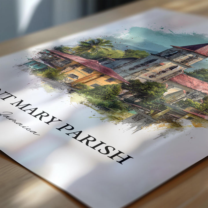 Saint Mary Parish Wall Art, Jamaica Print, Jamaica Watercolor Art, St. Mary Jamaica Gift, Travel Print, Travel Poster, Housewarming Gift